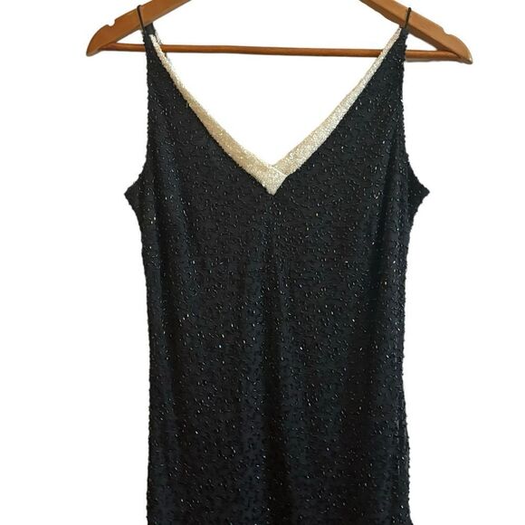 JKARA New York Women’s Heavy Beaded Fully Lined Slip Elegant Midi Dress Size 8 - Picture 2 of 9